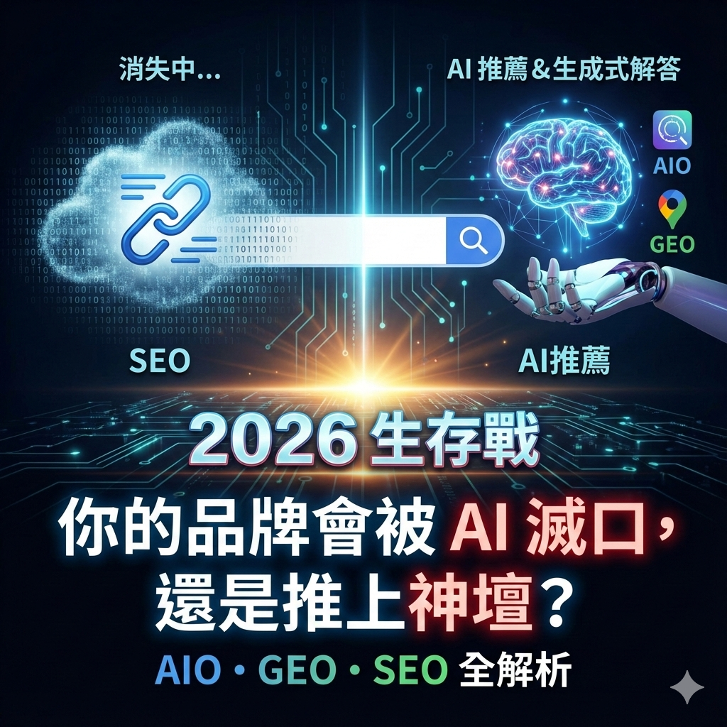 你的品牌會被 AI 滅口，還是被它推上神壇？2026 年搜尋生存戰（AIO、GEO、SEO 全解析）